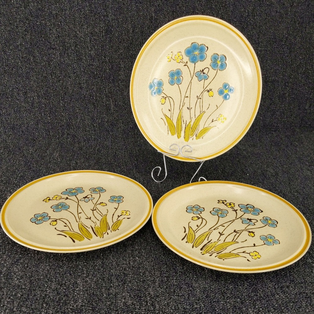 3 pcs Hearthside Dinner Plates Cream Blue Highland Flowers Garden Festival Japan
